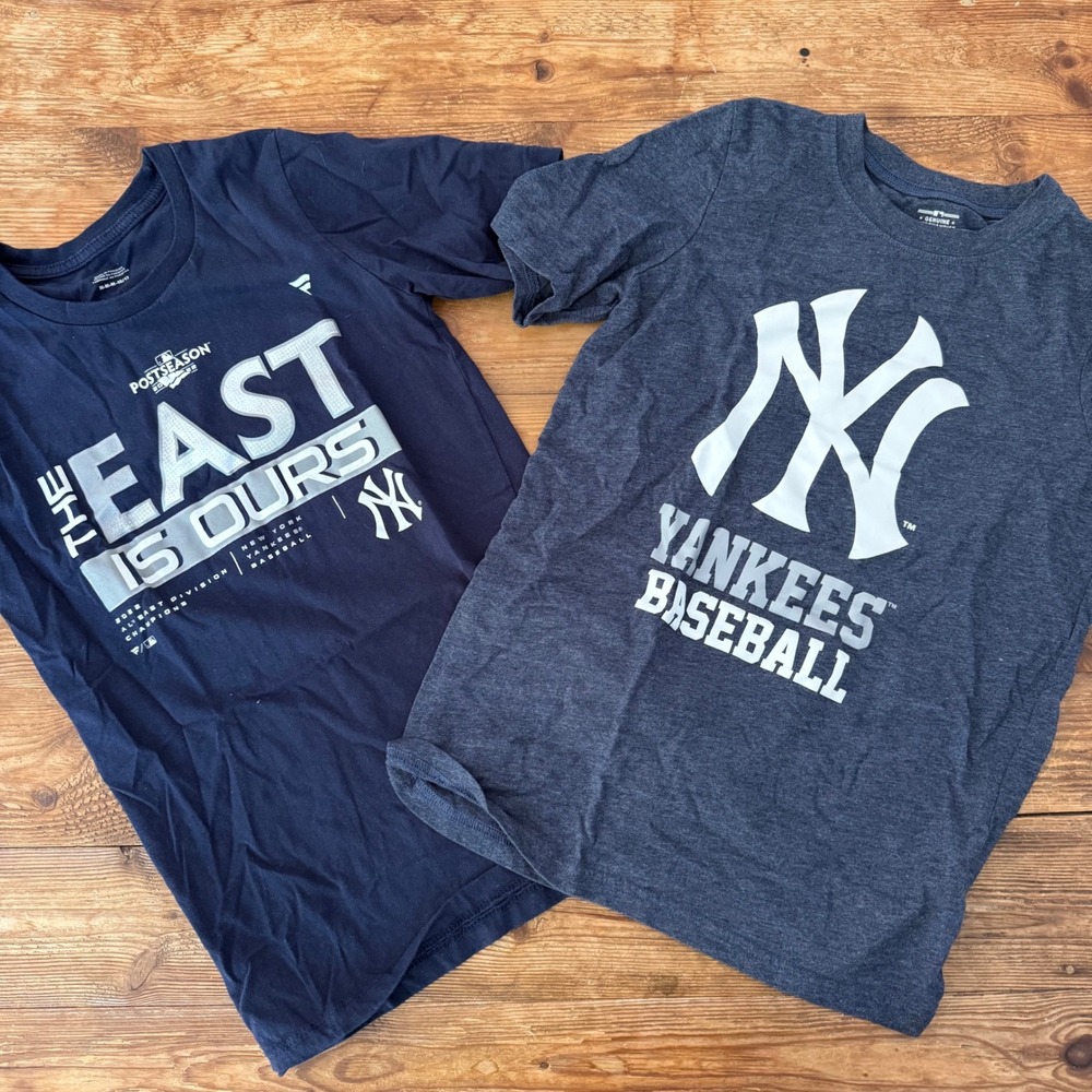 2 NY Yankees General Merchandise Kids Navy White Gray Baseball T-Shirt 12 EUC